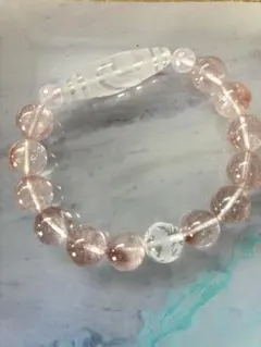 水晶 水蓮花天珠 ピンクサゲ ローズクォーツ ブレスレット