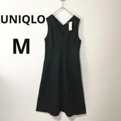 新品 ユニクロ ダークグレー　M ブラッシュドジャージーワンピース　ノースリーブ