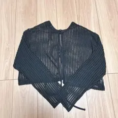 美品✨ ブラック レース編み 長袖 カーディガン ショート丈