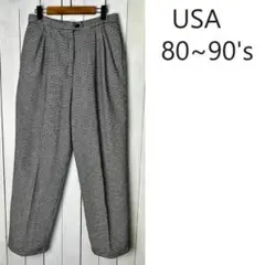 USA古着 80s～90s 千鳥格子柄 タック ワイドウールスラックス L～XL