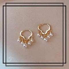 a664F【5連パールピアス】K18GP 淡水パール　上品　お洒落　揺れる