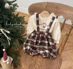 hibyebebe チェック柄サロペ　クリスマス　ベビー服