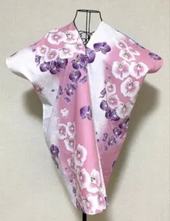 着物リメイク花柄カジュアルチュニック（ピンク・青）