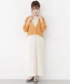 O190アーバンリサーチロングワンピース半袖ホワイト白無地ワッフルコットン綿春夏