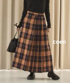 coen《コーエン》チェックプリーツスカート/24FW◉ ORANGE ◉L