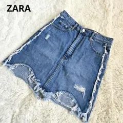 ZARA WOMAN デニム タイトスカート XS フリンジ ダメージのサムネイル