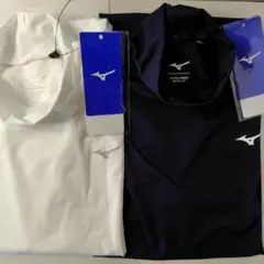 新品 MIZUNO GOLF モックネック長袖　2色セット　L　白紺　伸縮　薄手