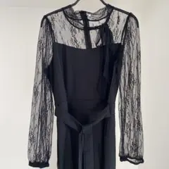 【超美品】 リボン付き レース フレア ドレス ワンピース 冠婚葬祭 結婚式