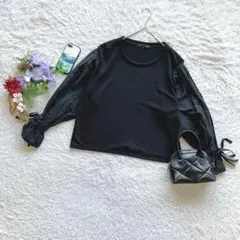 シュガースプーン ブラウス 長袖 ボウタイスリーブ F 異素材 切替 レーヨン混のサムネイル