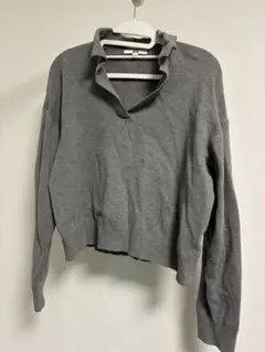 グレー 襟付き クロップドセーター 長袖 UNIQLO