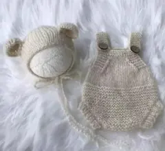 クマ耳付きニット衣装セット50-70cm ニューボーンフォト 月齢フォト 韓国風