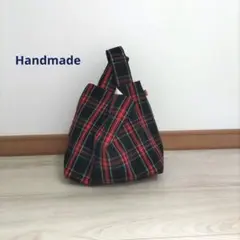 ハンドメイド＊くったり小さめバッグ/タータンチェックネイビー/北欧風