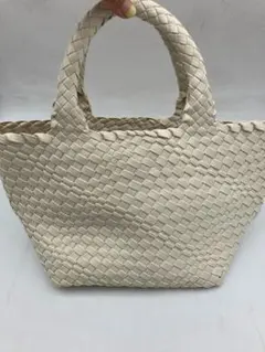 Koveryベージュ系メッシュハンドバッグ 手提げバッグ 編み込みバッグ 