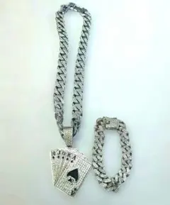 トランプ柄ジルコニアチェーン ネックレス、ブレスレットセット