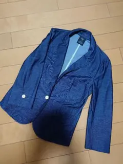 ノーカラー デニム風ジャケット