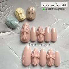 サイズオーダー制／クロムネイルチップ 十字架ネイル 春ネイル ピンク