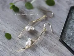 ＊個性的な淡水パールと風の流れのピアス＊