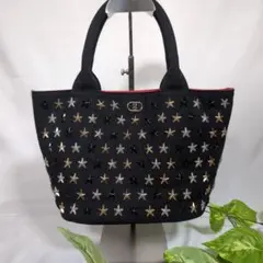【ディアベル】トートバッグ スター 黒×赤 スタッズ キャンバス 内ポケット