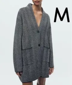美品 ZARA ザラ ショートヘリンボーンニットコート M