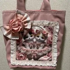 【パネル生地使用トートバッグ】おしゃまなネコ♡