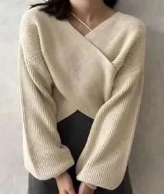 【apres jour clair】クロスデザインニット ベージュ