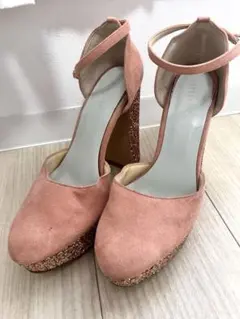 エスペランサピンク スエード サンダル 高ヒール グリッター