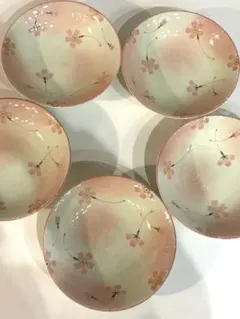 美濃焼　優しいピンク色 桜の花柄 陶器ボウル 5個セット