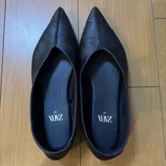 ZARA 黒 ポインテッドトゥ フラットシューズ 37