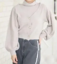 エムズエキサイトシャギー ニットセット インナー カーディガン ライトベージュ