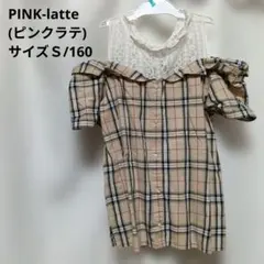 【PINK-latte】レース切替オフショル風チェック柄ブラウスサイズＳ/160