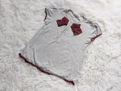 familiar チェックリボン付きTシャツ