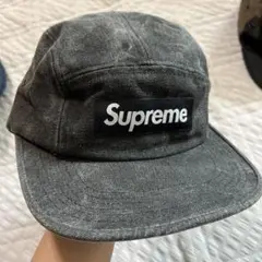 シュプリーム　5面　キャップ　ブラックデニム生地　ボックスロゴ
