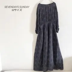 SEVENDAYS SUNDAY ドット柄フレアロングワンピース ギャザー M