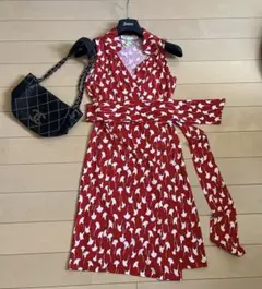 Diane von Furstenberg レッドノースリーブ ラップワンピース