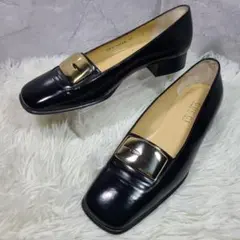 【GUCCI】ゴールド金具　スクエアトゥパンプス　ブラック