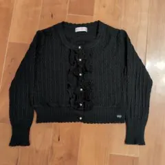 メゾピアノ フリル付き黒カーディガン