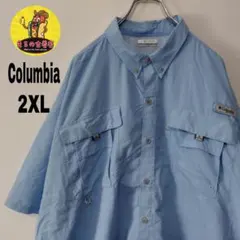 USA古着 Columbia　半袖ボタンシャツ2XL　ライトブルー