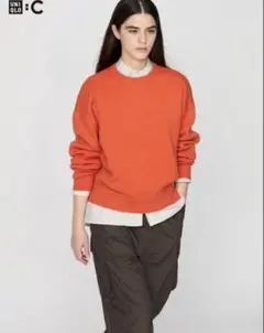 完売 UNIQLO C スムースコットンクルーネックセーター オレンジ