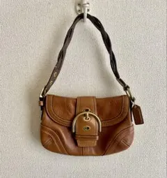 美品 コーチ ソーホー ショルダーバッグ 編み込み レザー 茶 10317Y2K