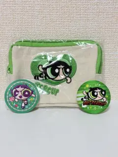 【新品】パワーパフガールズ 刺繍ポーチ(バターカップ) /刺繍缶バッジ2点