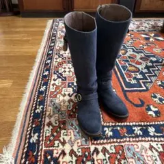 ネイビー ロングブーツ サイドジッパー バックル付き
