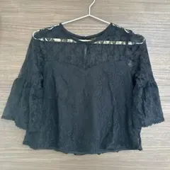 【匿名発送】ナイスクラップ　レーストップス 5分袖　ブラウス　ブラック