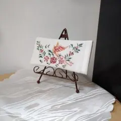 トールペイント小物 メガネケース ホワイトハンドメイド 鳥花柄小物いれ c294