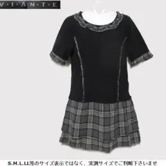 m25195・値下★VIANTE★綿100チュニックシワ加工のチェック地部分使いのサムネイル