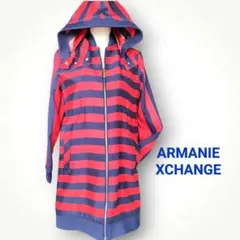ARMANI EXCHANGE レッド×ネービーボーダー柄フード付ロングパーカーのサムネイル