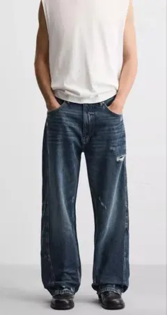 シームディテール バギー デニムパンツ 38 ブルー 完売品 ZARA