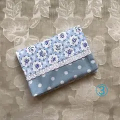 レースふた付きポケットティッシュケース No.3 花柄 水玉 青　大人かわいい