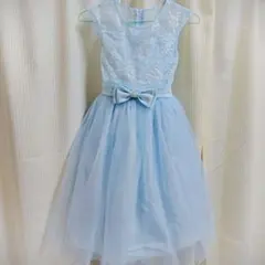 マザウェイズ 水色 フラワー刺繍 リボン付き フォーマル子ども用ドレス 発表会