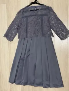 結婚式　パーティードレス　くすみブルー