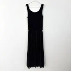 異素材使い ノースリーブ プリーツシフォンワンピース